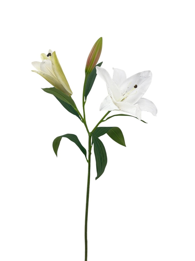 Umetna lilija — belo steblo s 3 cvetovi, 90 cm